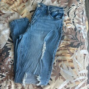 Forever 21 Light Blue Distressed Straight Leg Jeans